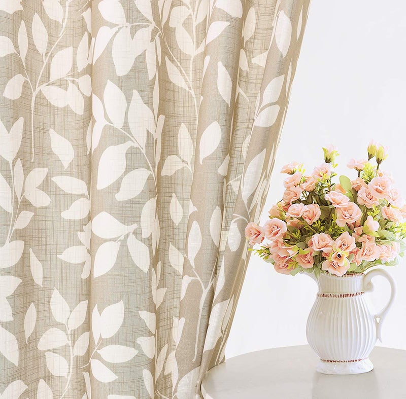 Treatmentex Sidelight French Door Panels 72inches Long Leaf Print Design Narrow Side Door Window Curtains for Front Back Glass Doors Linen Textured Taupe 26" W x 1Pair - Image 3